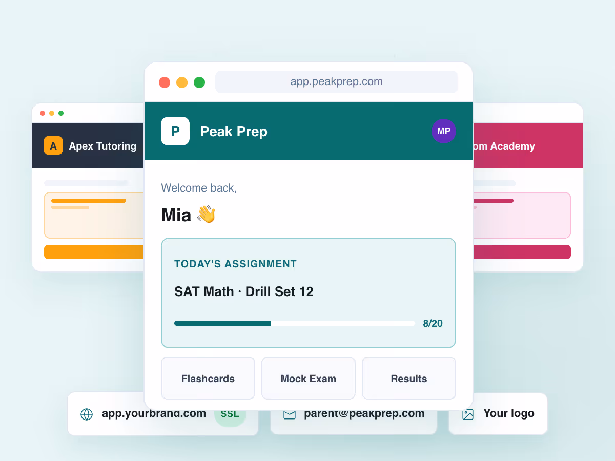 White-labeled StudySpaces portal - tutoring business logo and custom colors on a student login page