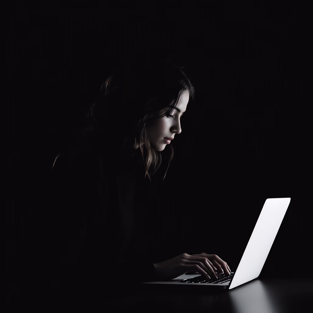 [headshot] image of satisfied student using a laptop