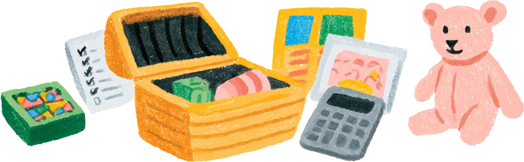 Illustration of a green mailbox with colorful envelopes inside, surrounded by small houses.