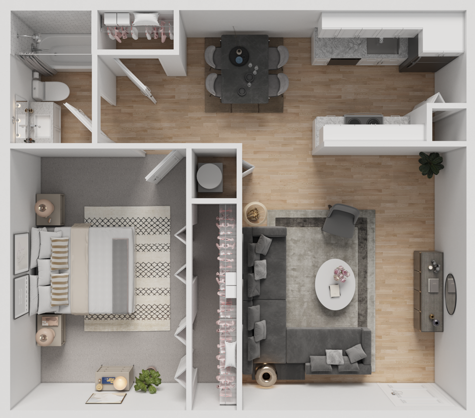1x1 floor plan layout