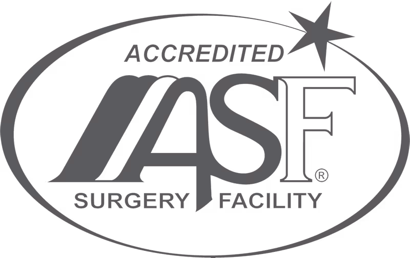Accredited ASAF Surgery Facility logo with a star and oval border.