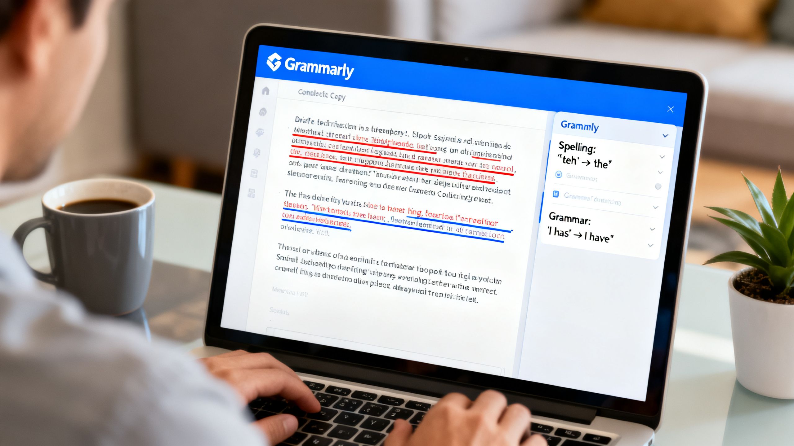 Screenshot of Grammarly correcting copy on a remote worker’s screen