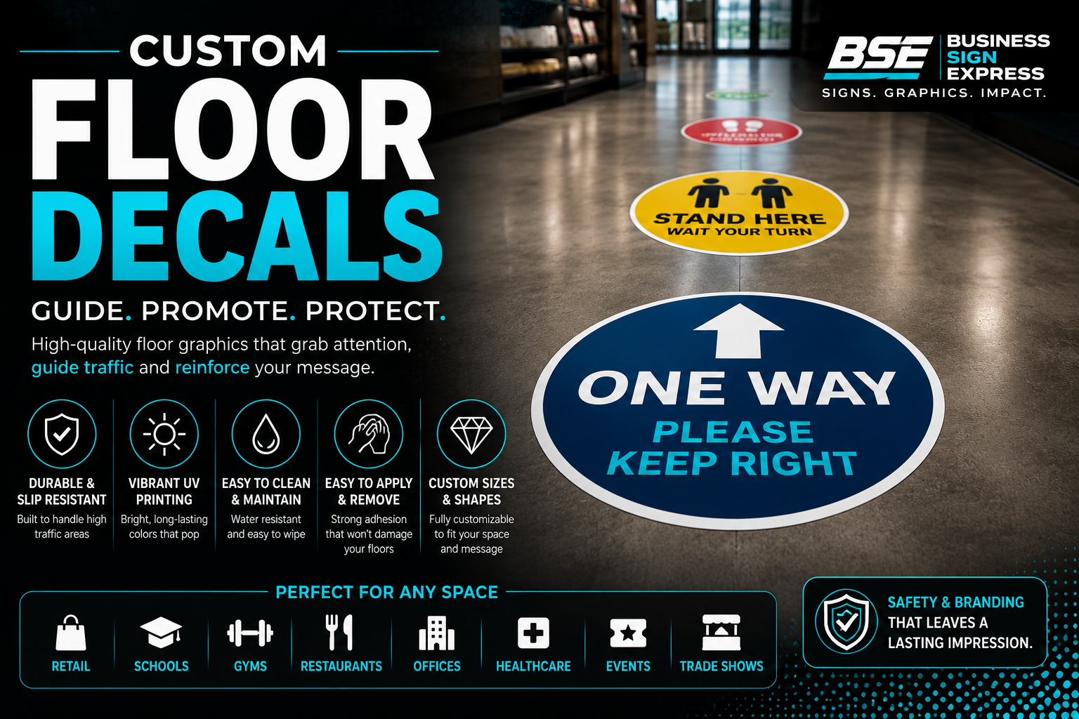 Custom floor decals signs and graphics for business interiors