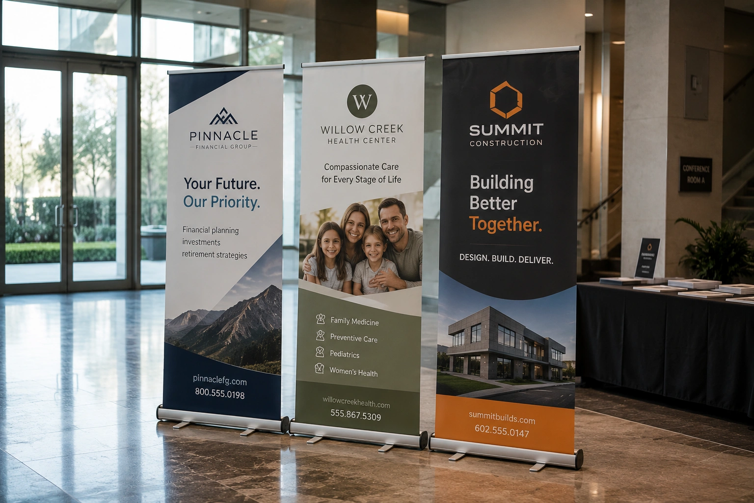 Custom retractable banner stands and pull-up banner displays