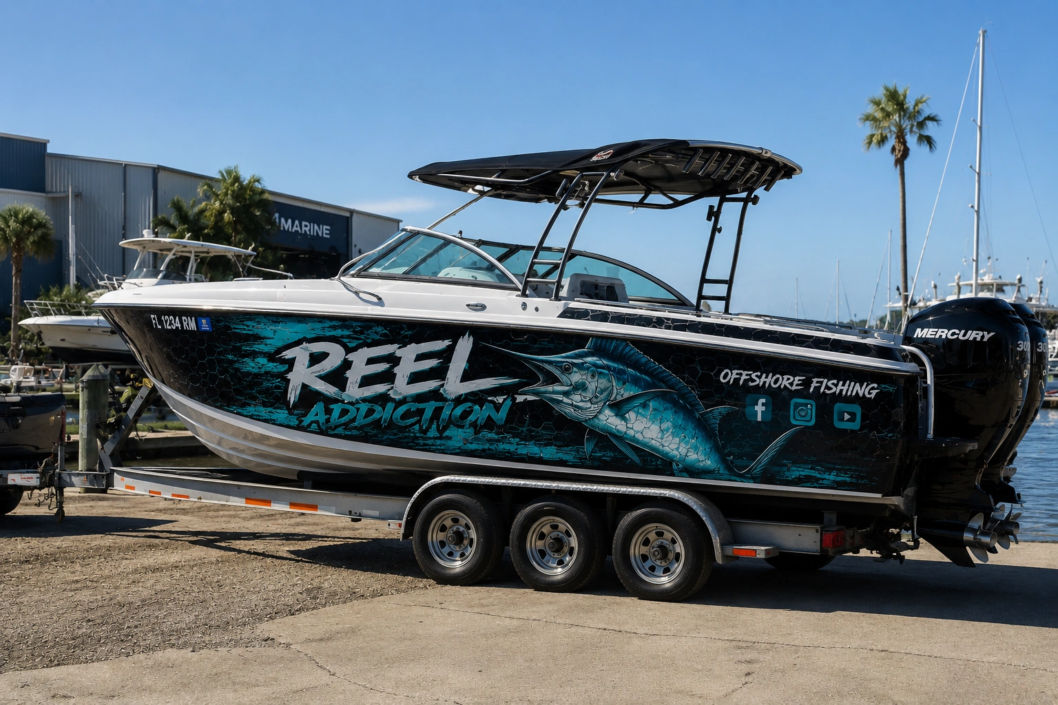 Custom boat wraps graphics decals and marine lettering