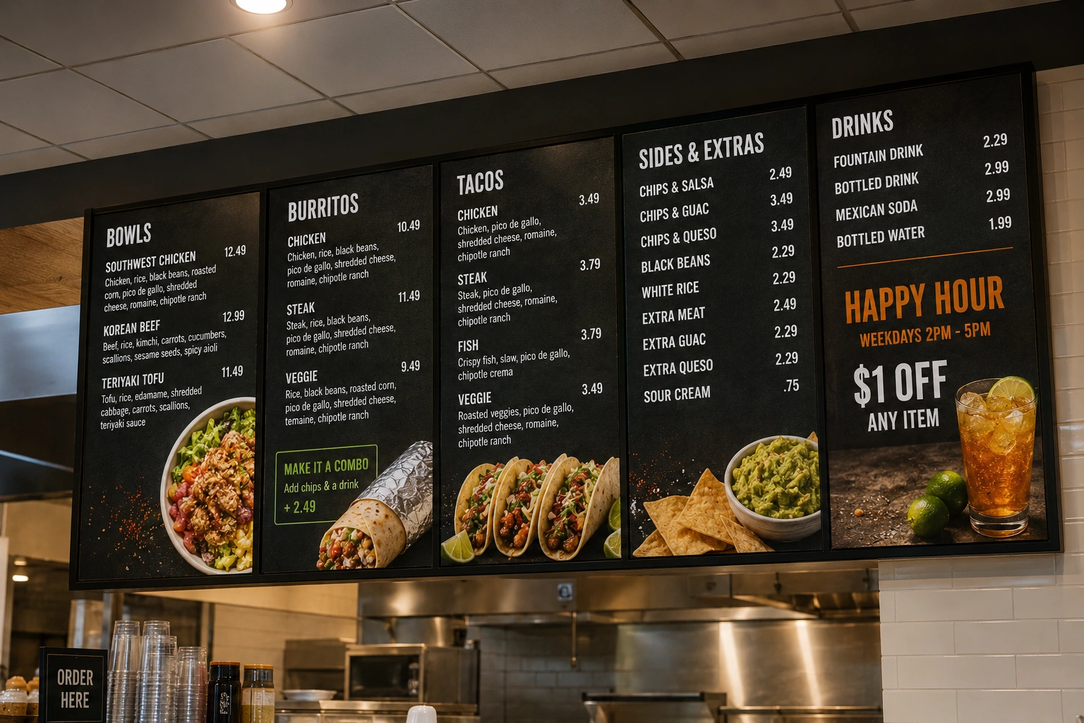 Custom menu board signs and digital menu displays for restaurants