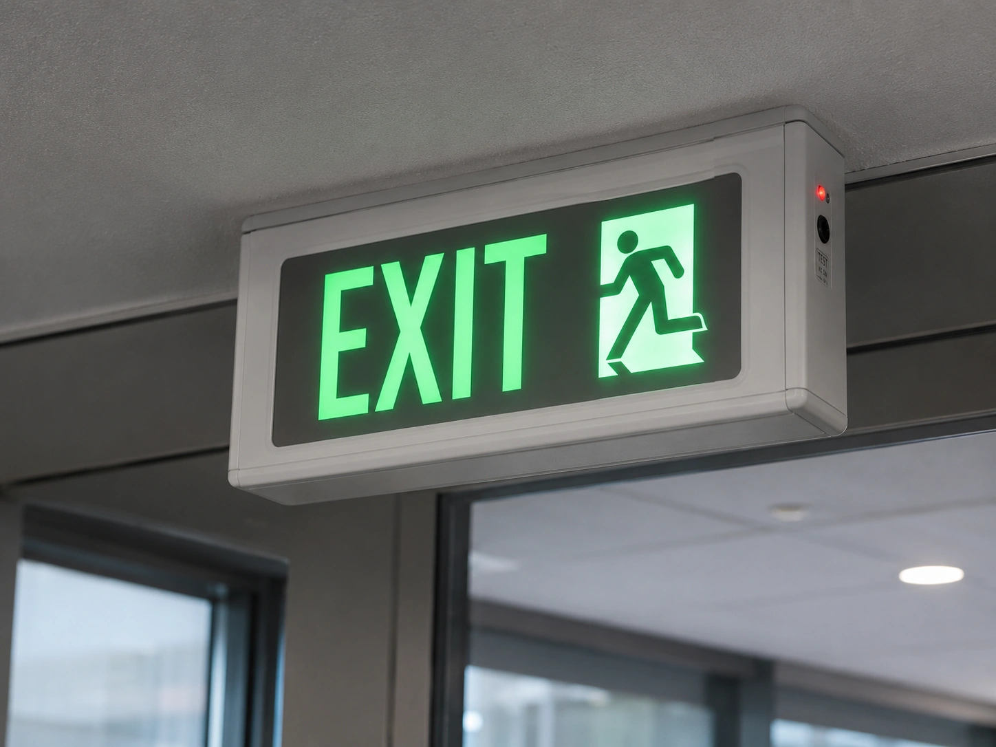 Custom emergency exit signs and exit route signage for buildings and facilities