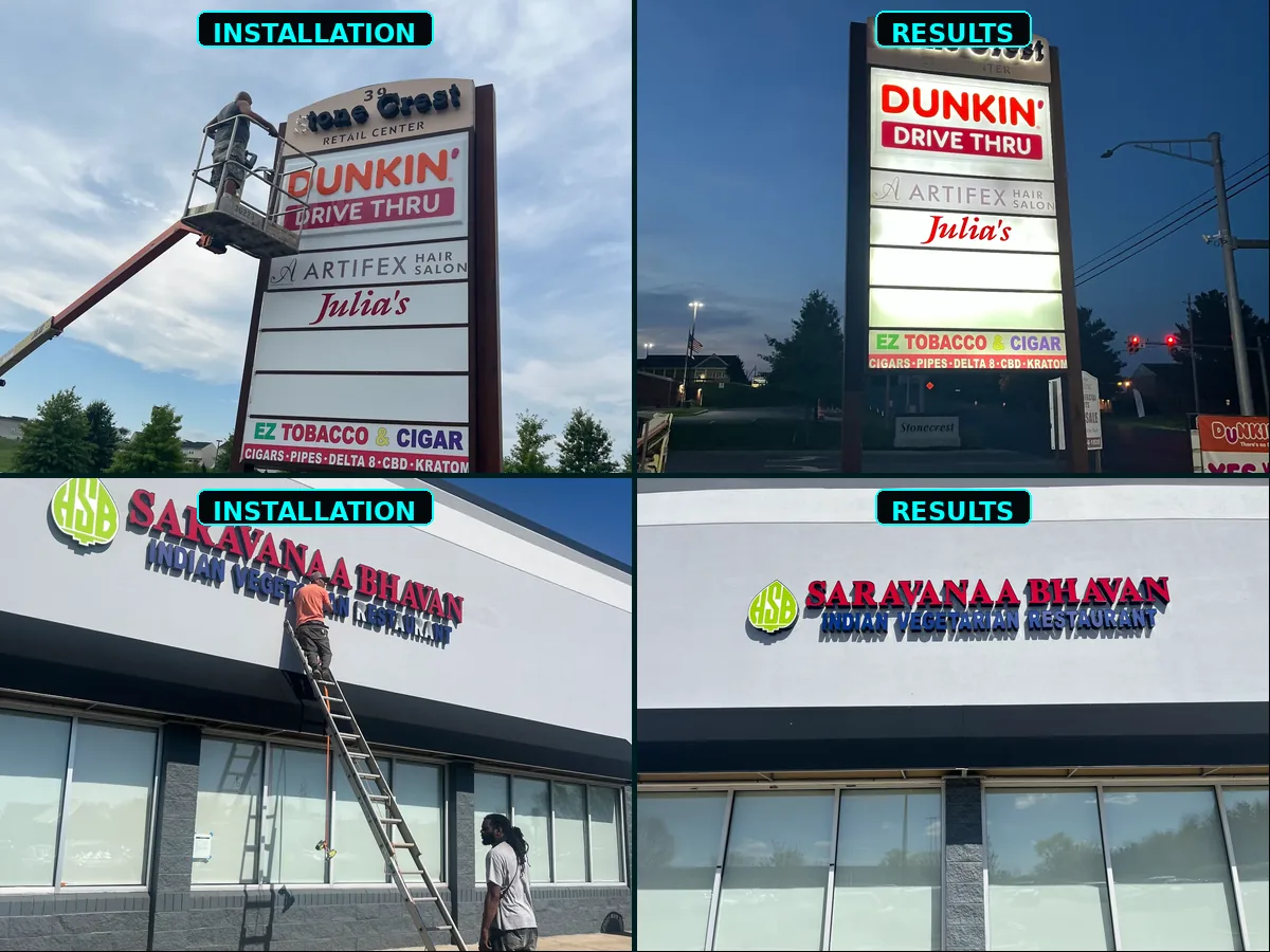 Business Sign Express installation and completed commercial sign projects