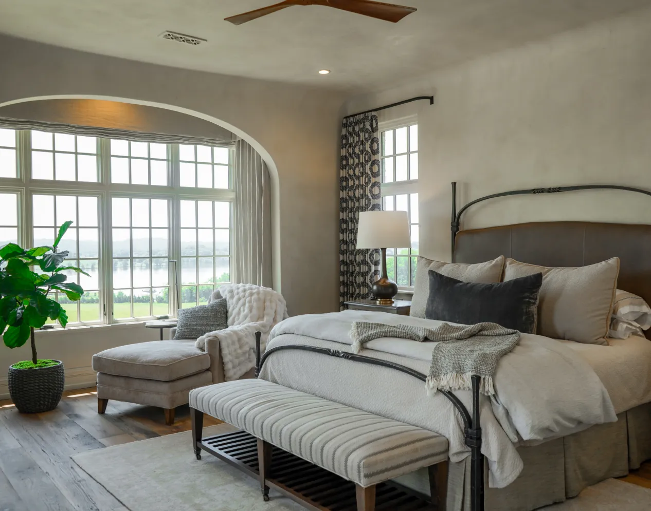 Bright bedroom with big windows