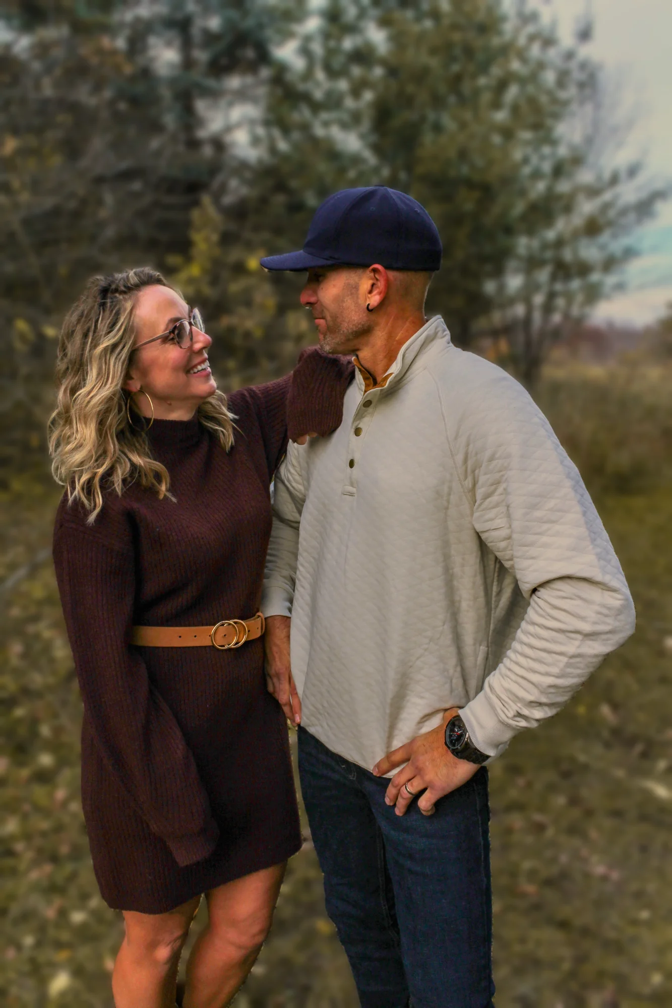 Couple standing outdoors together