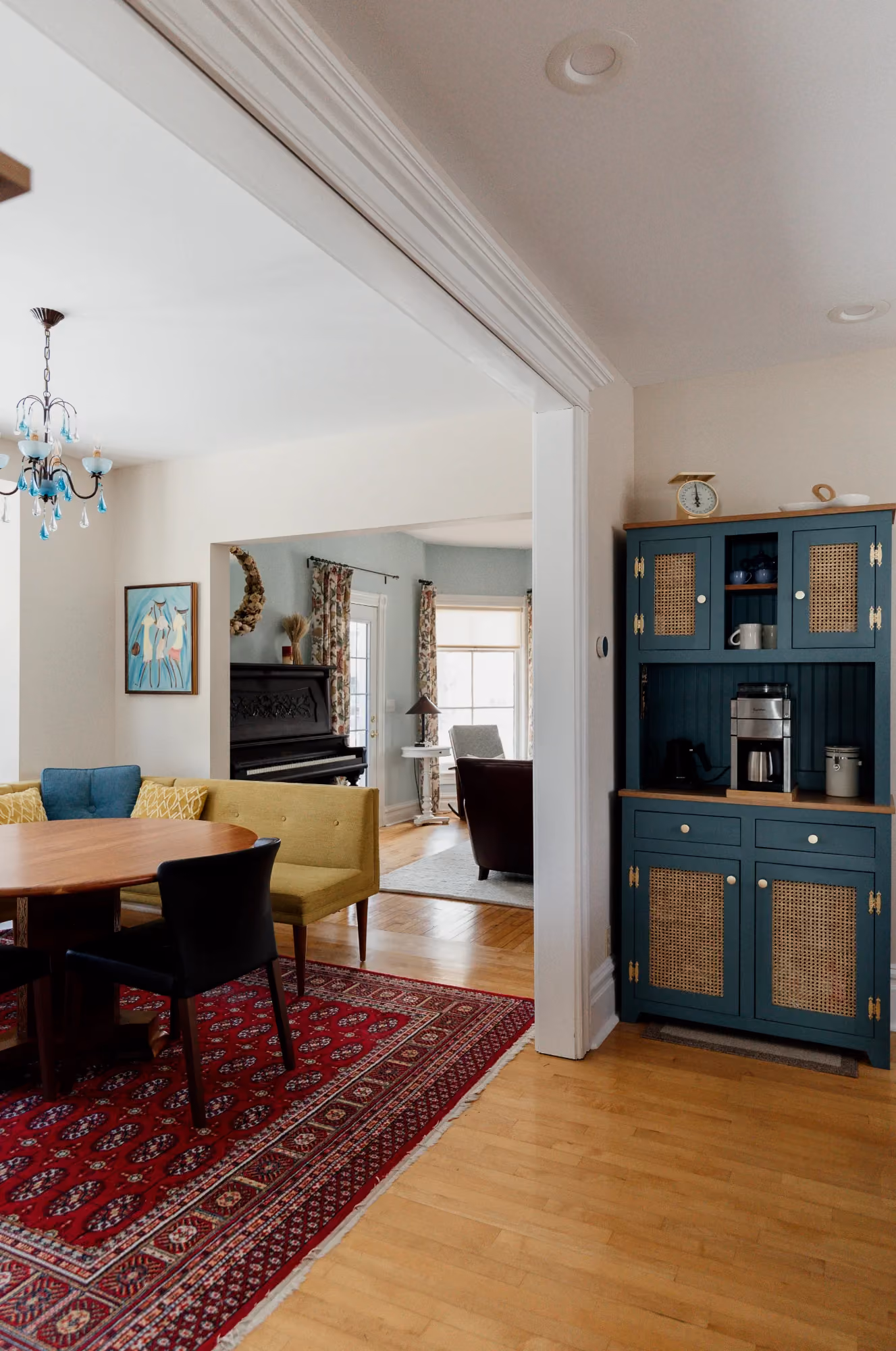 Cozy home office with desk and shelving