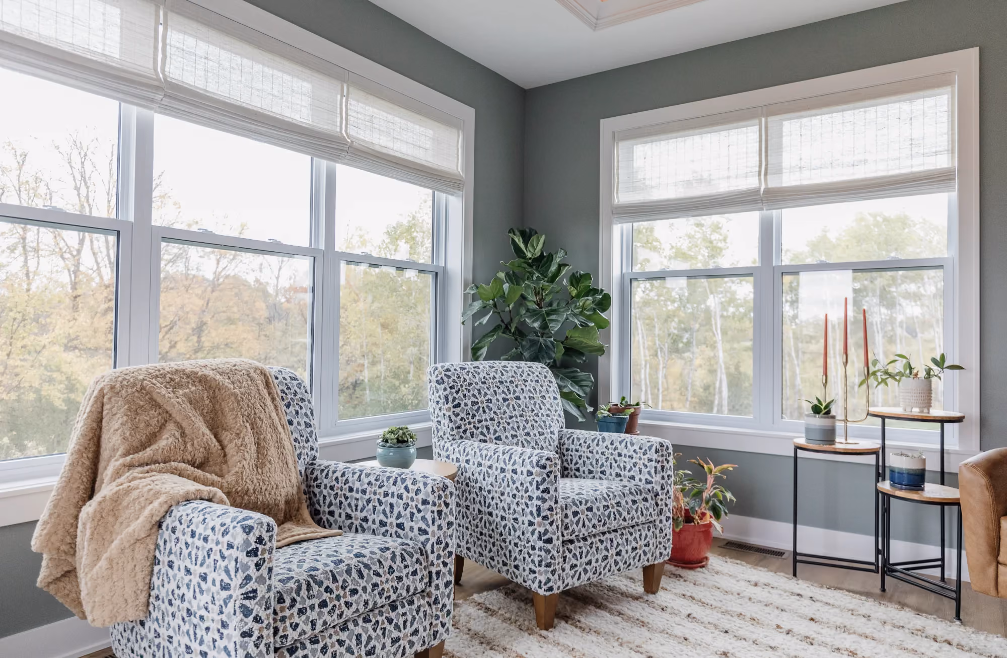 Cozy window seating with armchair and side table
