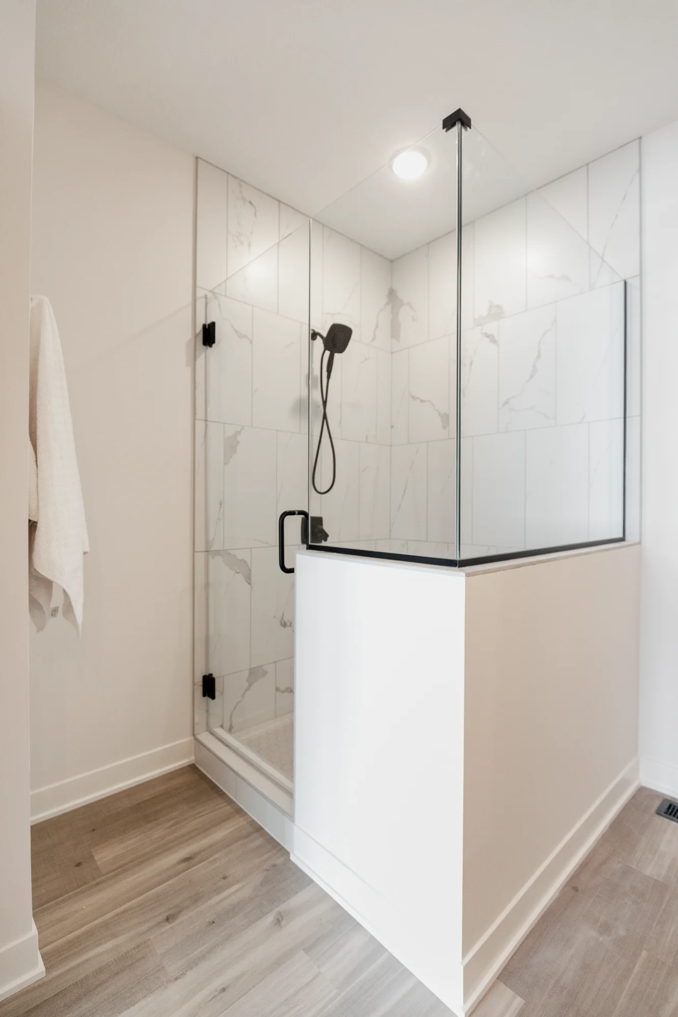 Walk-in shower with glass door