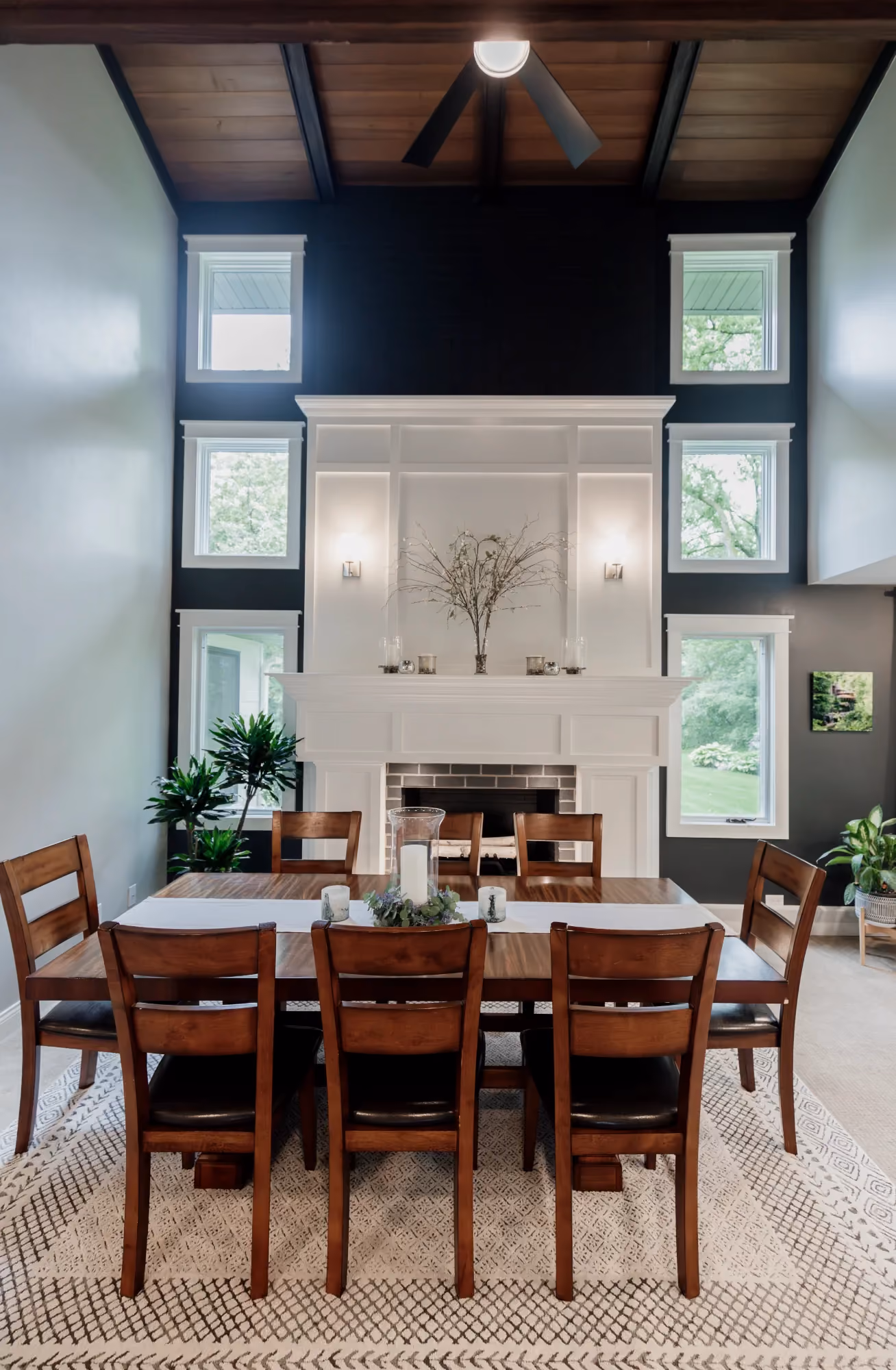 Dining table and kitchen in open-plan room