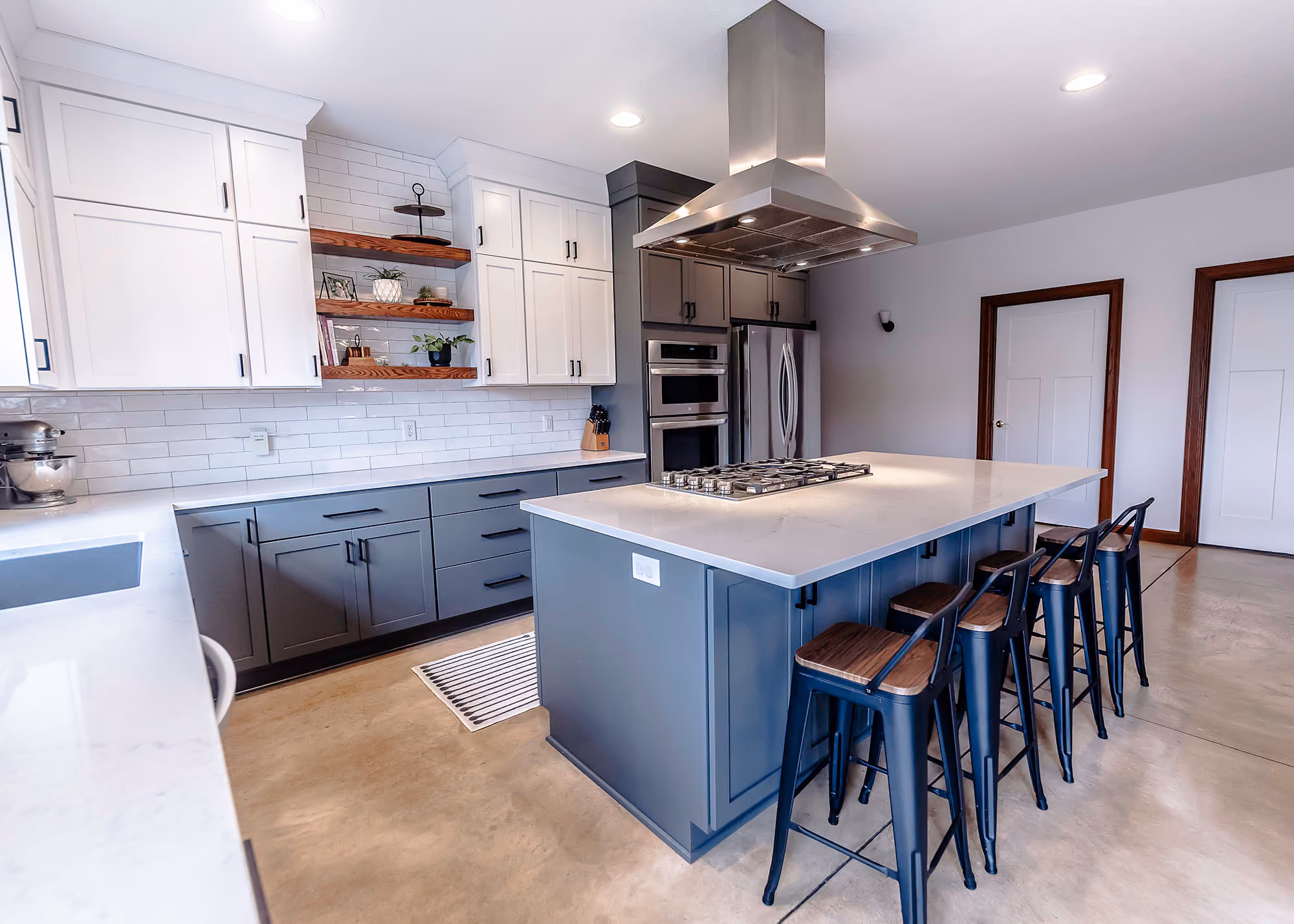 Modern kitchen with island and bar stools