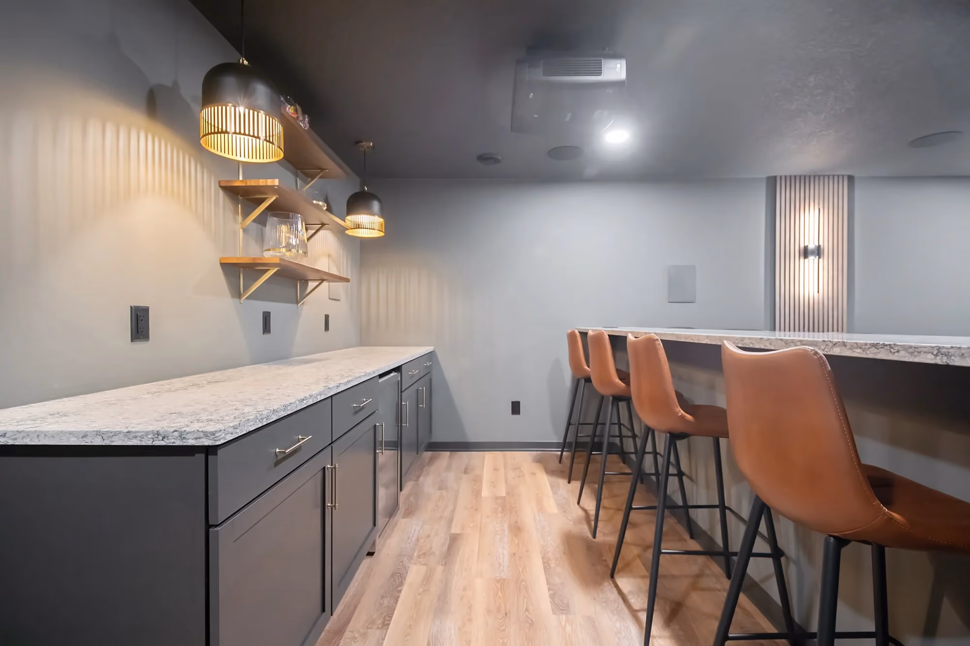 Kitchen with island and bar stools