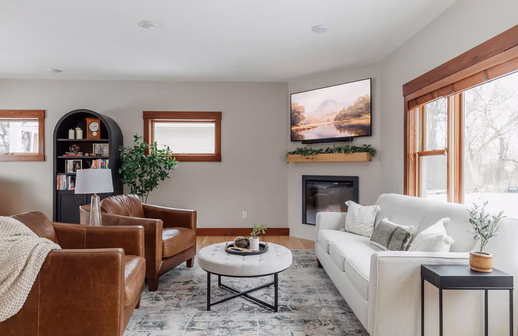 Contemporary living room with custom millwork