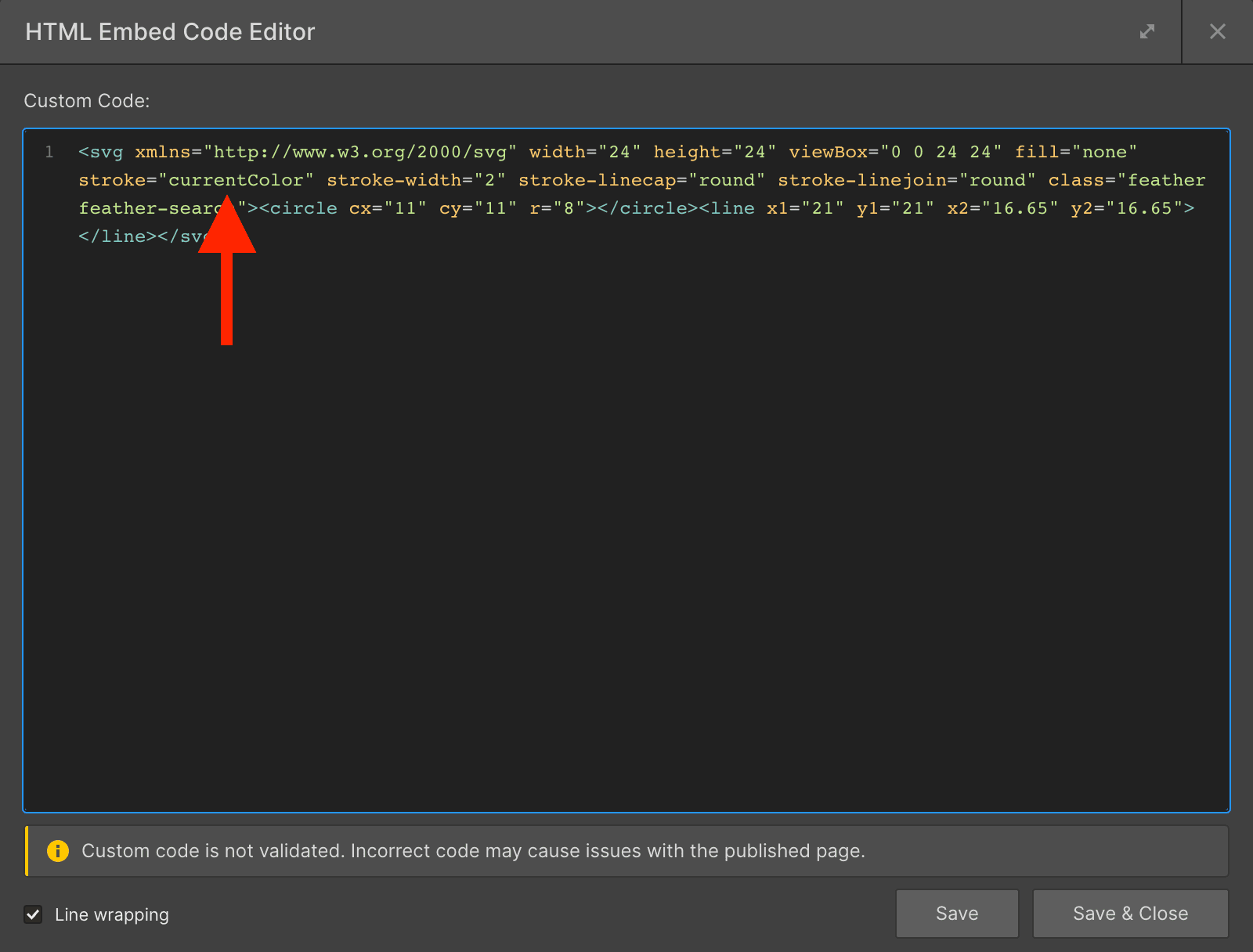 Screenshot of Embed element with SVG icon
