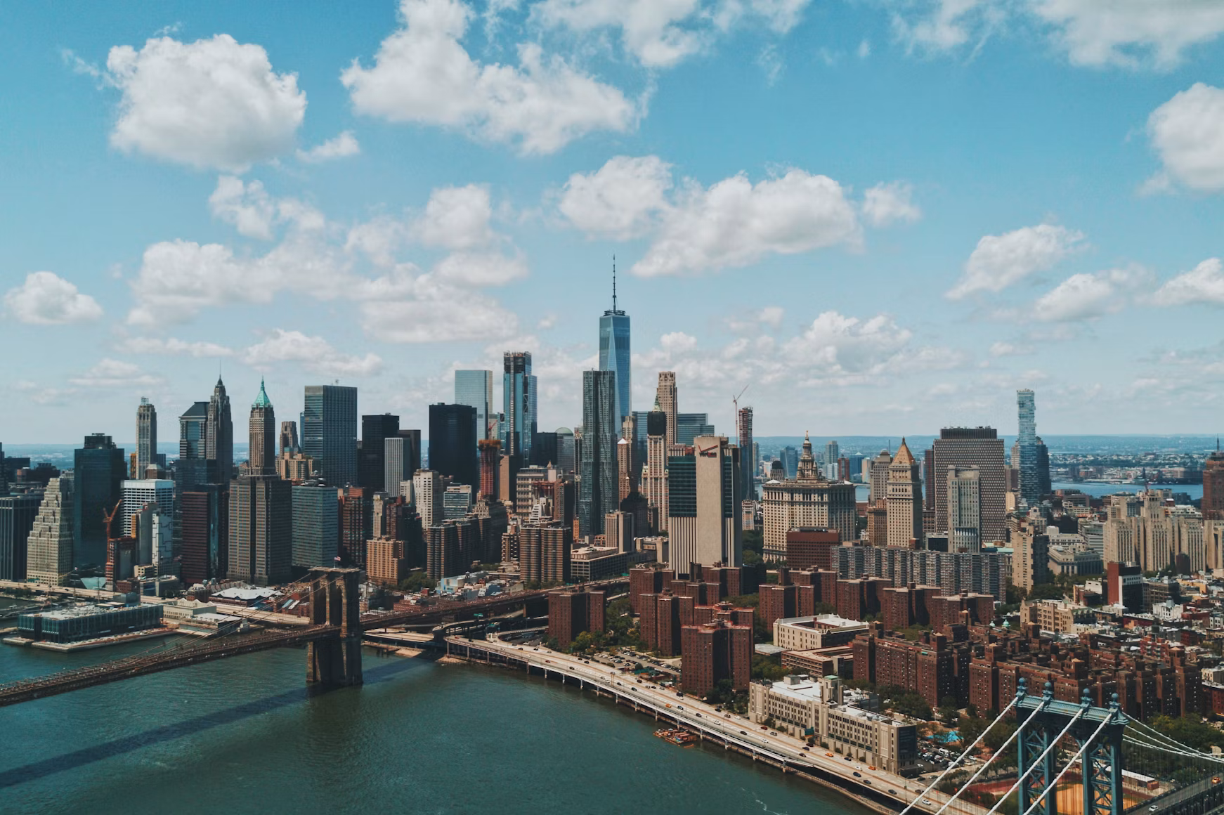 Lower Manhattan skyline and the Brooklyn Bridge
