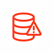 Red database icon with an exclamation warning triangle on the bottom right.