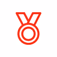Red icon of a medal with a ribbon.