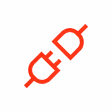 Red icon of an electrical plug and socket slightly apart.
