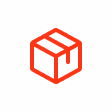 Red outline icon of a closed shipping box with an open flap on a white background.