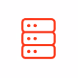 Red icon of a three-layer server or database stack.