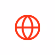 Red globe icon representing global or international concept.