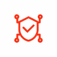 Red shield icon with a checkmark inside and four connection points around it.