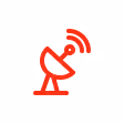 Red satellite dish icon emitting signal waves.