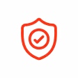 Red shield icon with a checkmark inside, symbolizing security or protection.