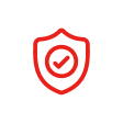 Red shield icon with a checkmark inside, symbolizing security or protection.