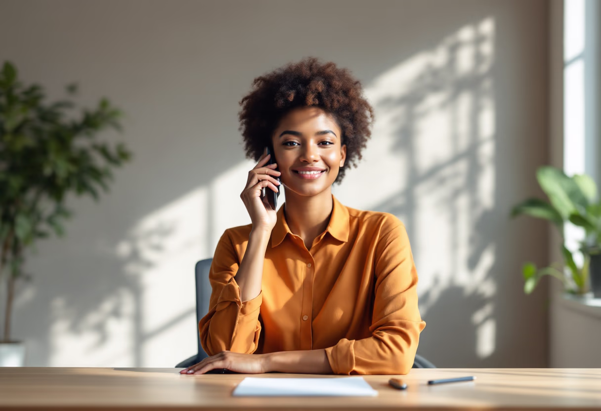 image of a person on a phone call (for a productivity tools business)