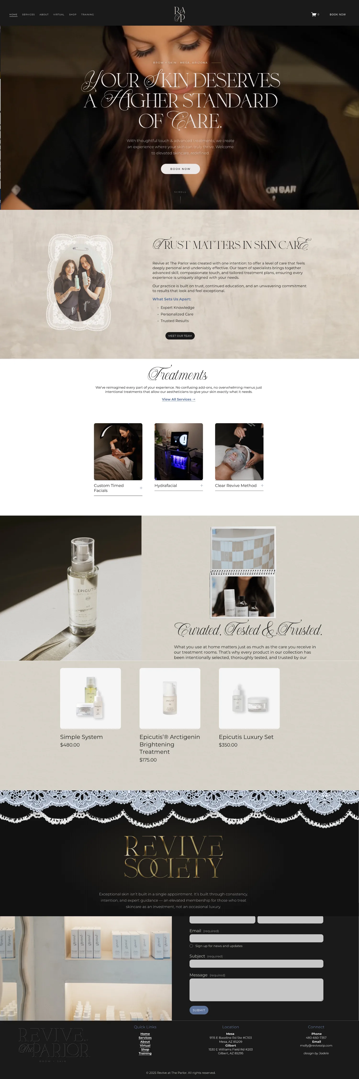 Revive at the Parlor website homepage designed by Jadele