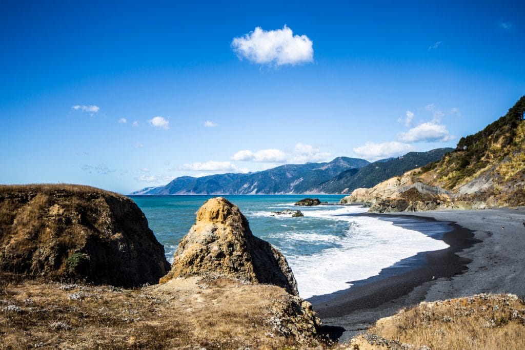 View of Black Sands Beach at Shelter Cove in California.