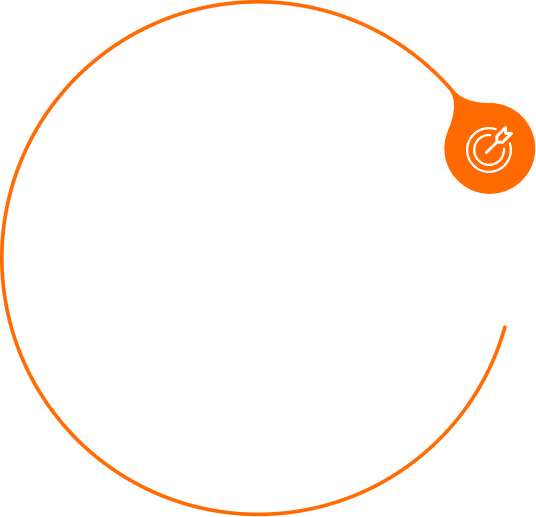 Circular orange progress bar nearly complete with a target and dart icon inside a small filled circle at the end.