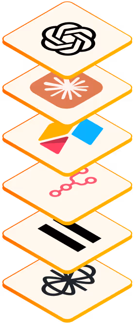 Stacked diamond-shaped tiles each displaying different tech-related icons including the OpenAI logo, asteroid symbol, file sharing, network nodes, pause button, and a radial pattern.