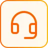 Orange headset icon with microphone inside an orange rounded square border on a light background.