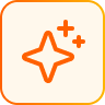 Orange sparkle or glitter icon inside a rounded square button.
