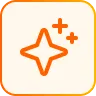 Orange sparkle or glitter icon inside a rounded square button.