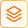 Orange icon of three stacked layers with rounded square border.