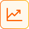 Icon of an ascending line graph with an arrow pointing upward on a rounded square background.