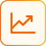 Icon of an ascending line graph with an arrow pointing upward on a rounded square background.