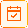 Orange calendar icon with a checkmark inside, symbolizing a confirmed date or appointment.