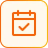 Orange calendar icon with a checkmark inside, symbolizing a confirmed date or appointment.