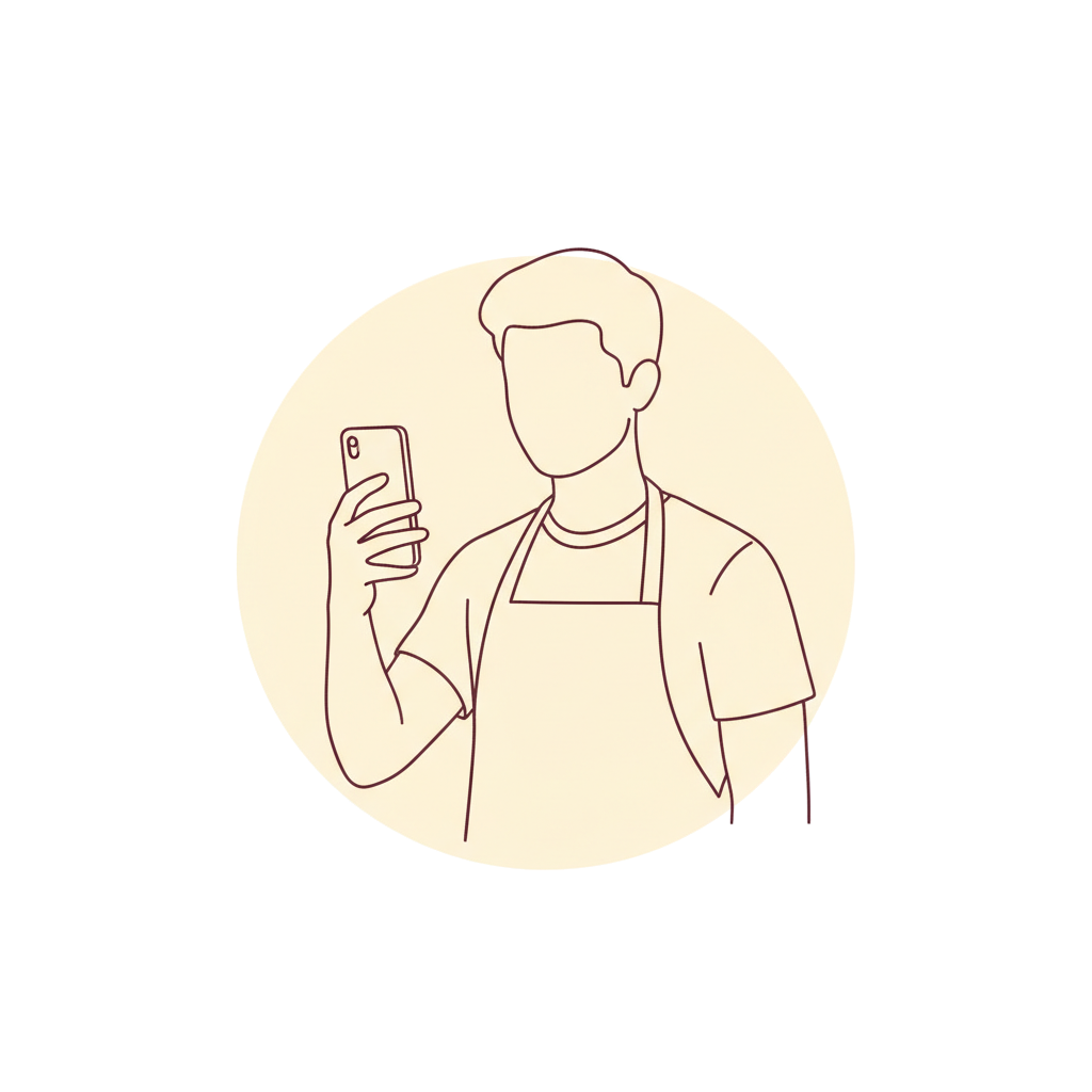 A member of staff holding up a phone to scan