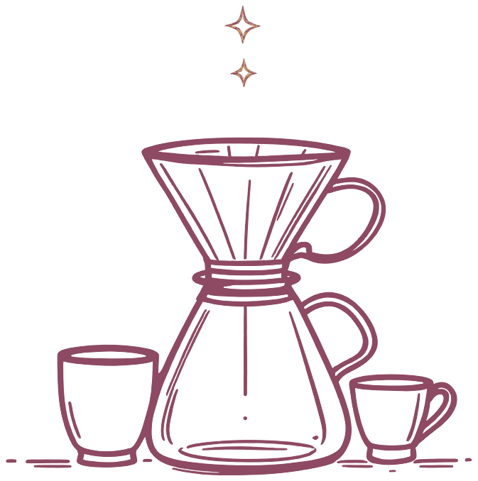 Engraved drawing of a pour-over brewer