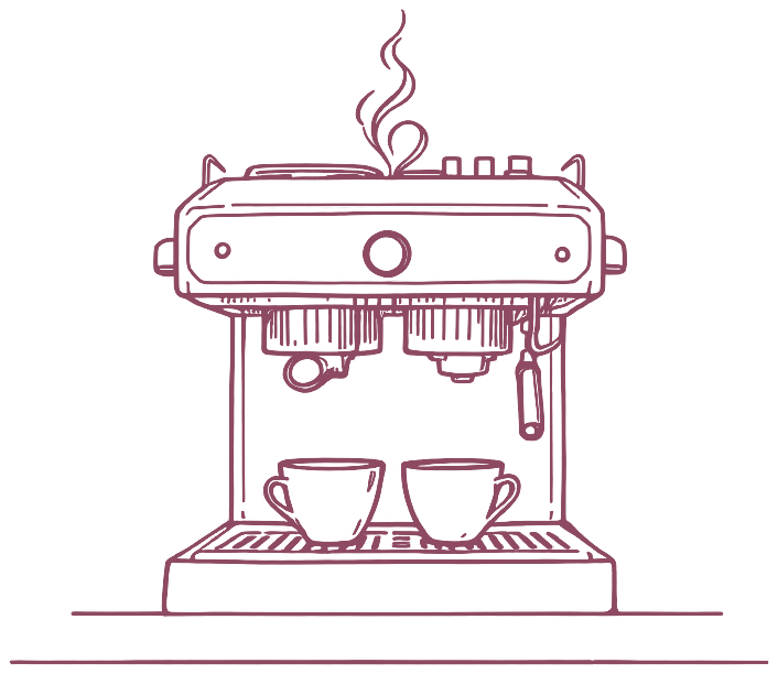 Engraved drawing of an espresso machine