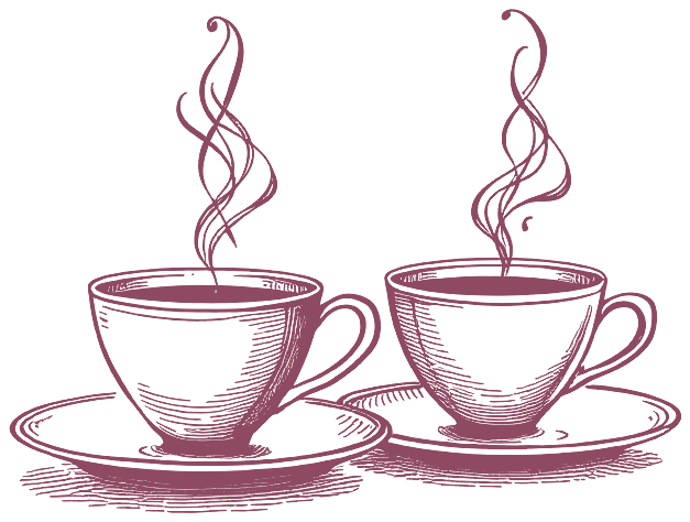 Engraved drawing of two coffee cups